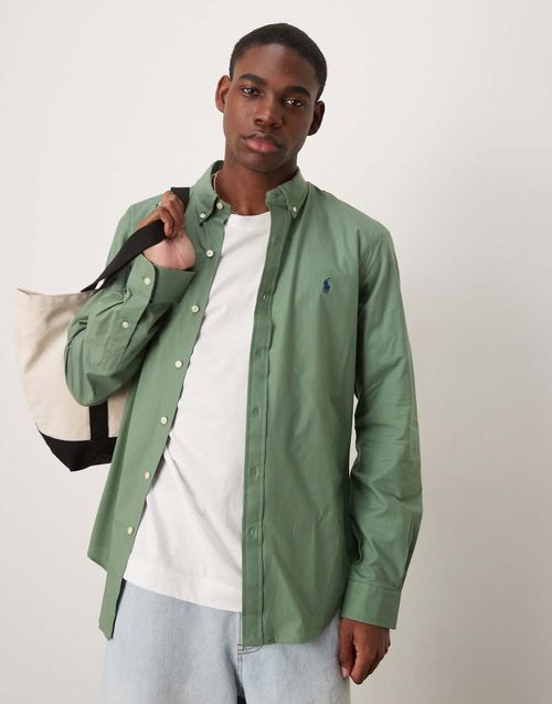 Icon logo slim fit stretch poplin shirt in light green