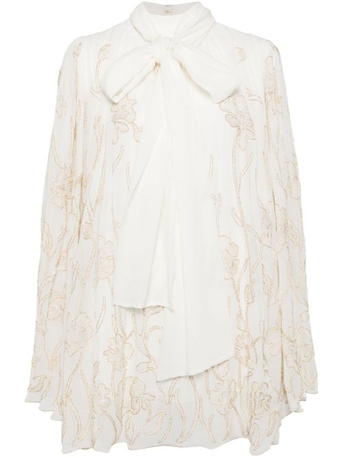 Embroidered silk georgette dress - White