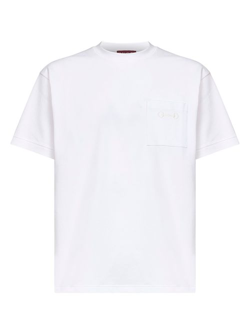 Horsebit-Embroidered Piqué Cotton T-Shirt — White