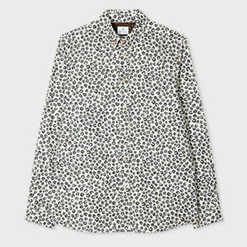 White 'Animal' Print Corduroy Button-Down Shirt