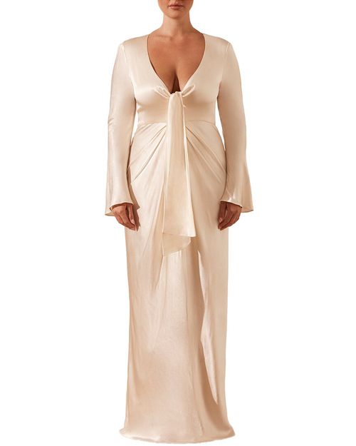 La Lune Plunged Tie Front Maxi Dress