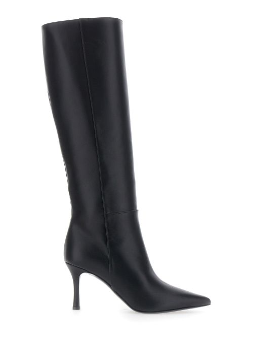 Sculptured Heel Leather Boot — Black