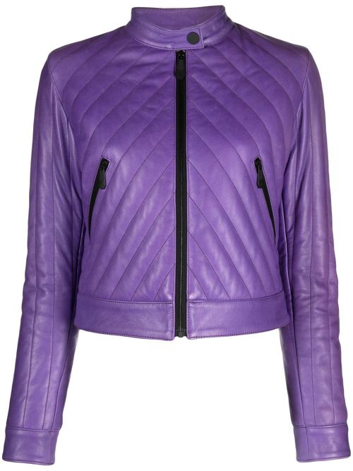 Matelassé leather biker jacket - Purple