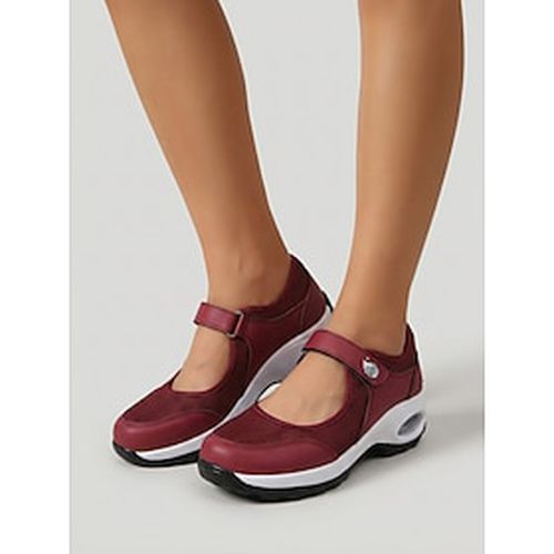 Lightinthebox Sandálias esportivas femininas estilo Mary Jane na cor bordô - tênis confortáveis em mesh respirável com sola amortecida a ar, calçados casuais leves e antider