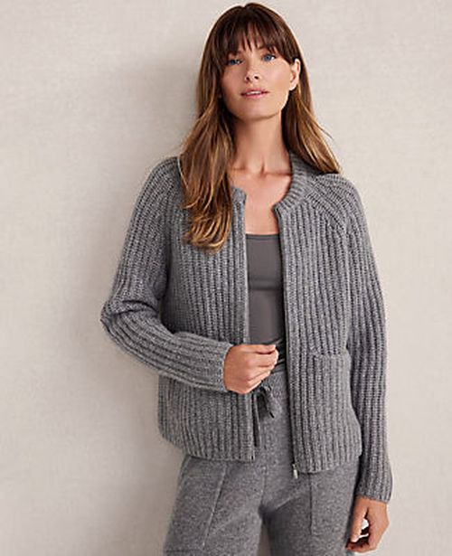 Ann Taylor Haven Well Within Cashmere Shaker Bomber Sweater Jacket