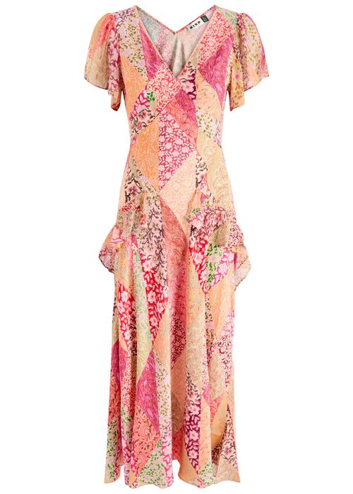 Evie Patchwork-print Silk Maxi Dress