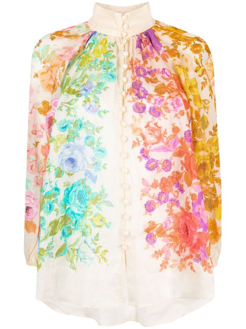 Floral-print ramie blouse - Neutrals