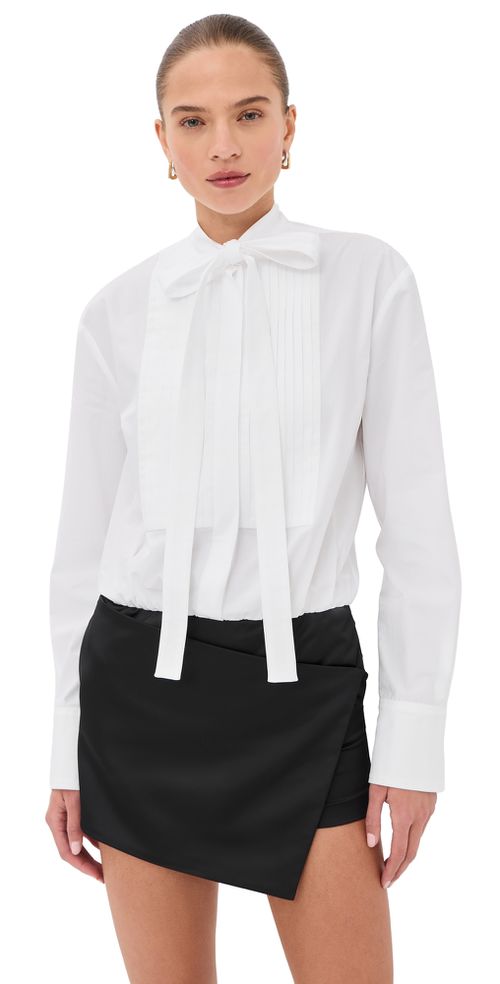 Mini Shirt Dress with Necktie White/Black