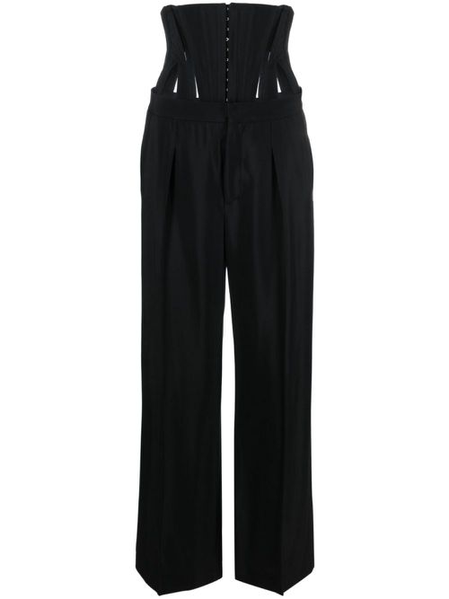 Corset-panelled wide-leg trousers - Black