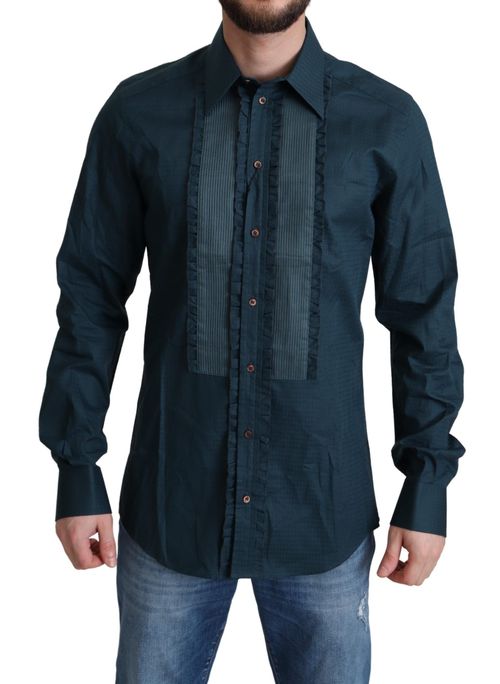 Pleated Placket Cotton Shirt — Blue