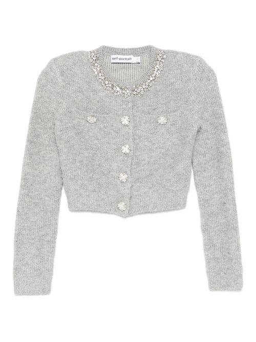 Crystal-Button Knit Cardigan with Front Snap Closure