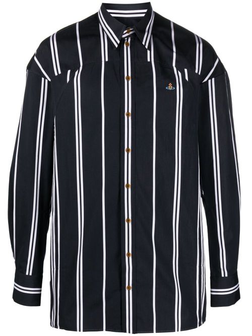 Orb-logo stripe-print shirt - Black