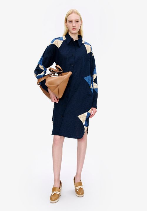 A. P.C. Women's Patchwork shirt-dress Size: Small in Dark indigo