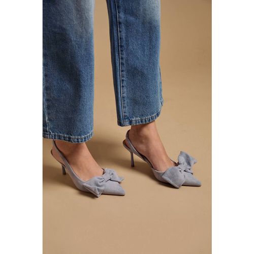 Oasis Women's Rose Faux Suede Bow Detail High Stiletto Heeled Slingback Court Shoes in Blue