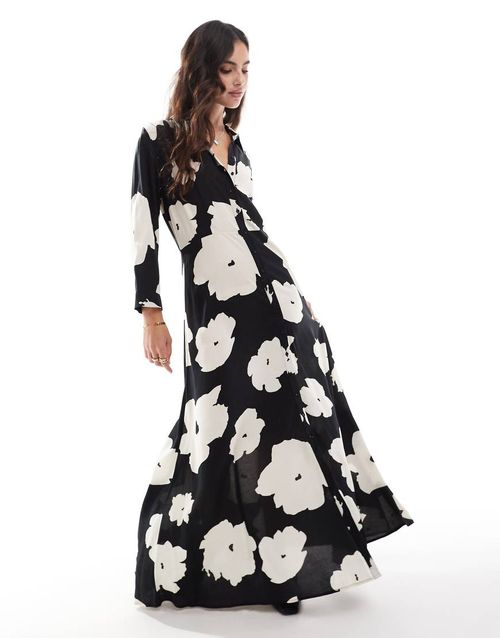 knee length dresses for ladies Y.A.S Avanna Floral Maxi Shirt Dress, Quiet Green main image 1