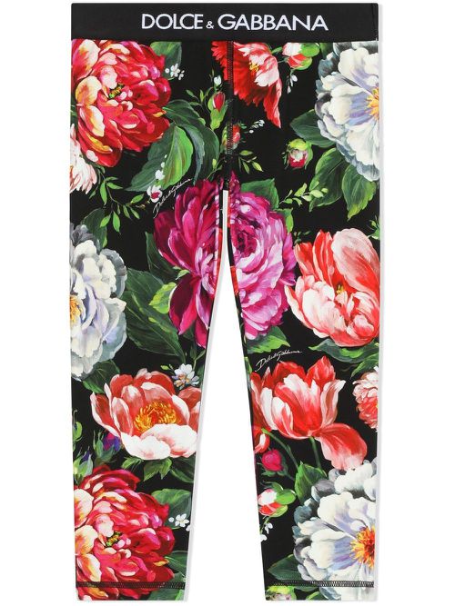 Floral-print jersey-knit leggings - Black