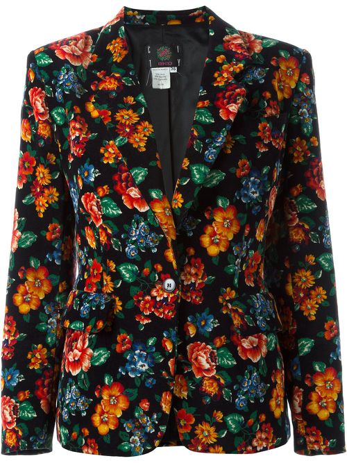 1980's floral print blazer - Black