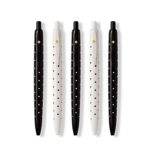 Kate Spade New York Black Ink Pen Set of 5  Polka Dot Retractable Pens  Cute Plastic Click Pens  Black Dots