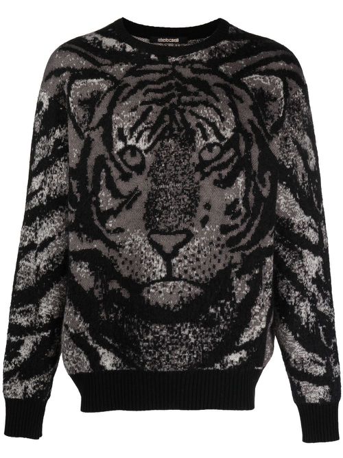 Intarsia-knit tiger jumper - Grey
