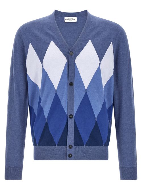 Argyle Jacquard Cotton and Cashmere Blend Cardigan — Blue