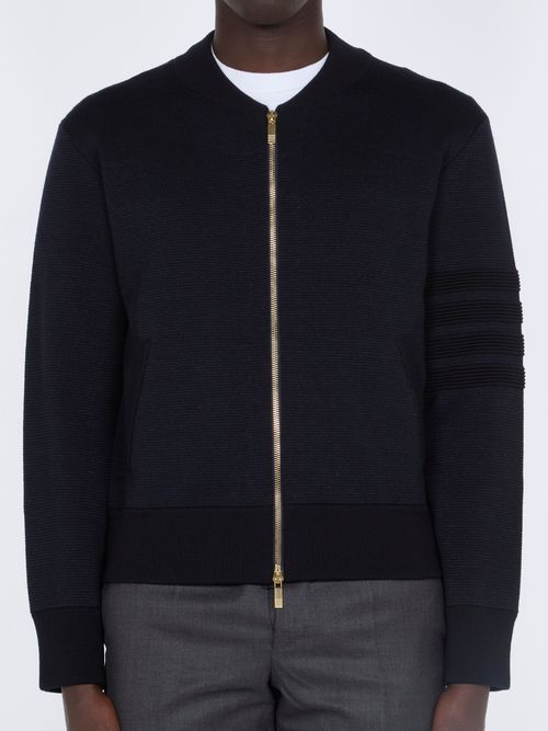 Merino Wool Zip-Up Bomber Jacket — Navy