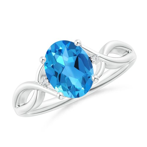 Angara 2.25 Carats Oval Swiss Blue Topaz Criss Cross Ring with Diamond Accents in Platinum