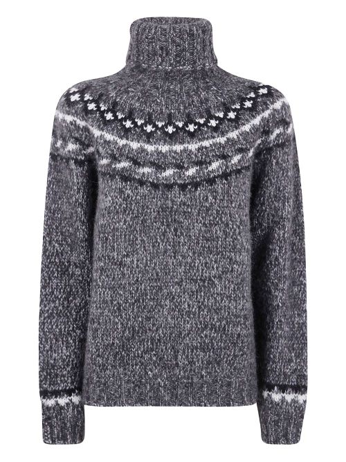 Fair-Isle Wool Turtleneck Sweater — Charcoal grey
