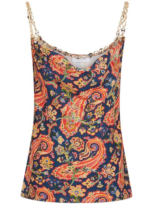 Paisley-print chain-detail tank top - Blue