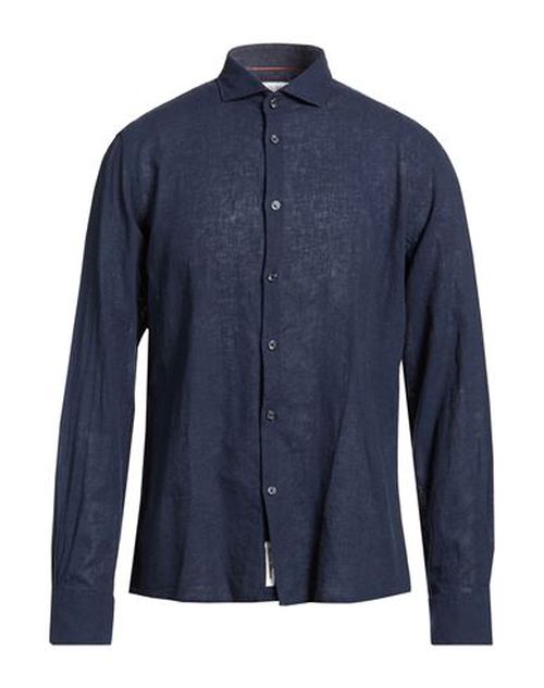 Natural Feeling Man Shirt Midnight blue Size 3XL Linen, Cotton