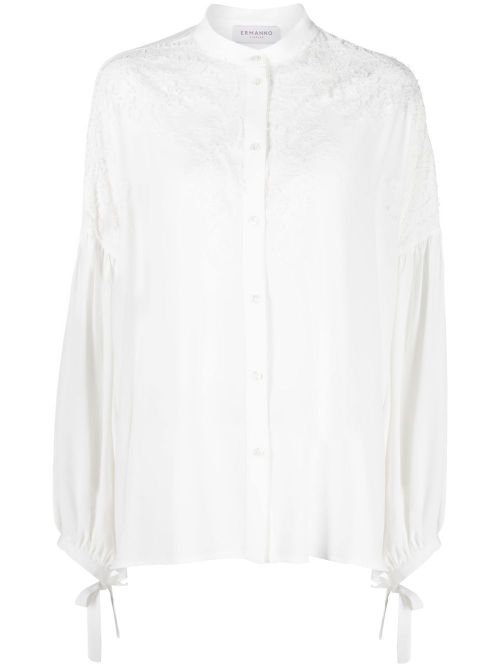 Long-sleeve button-fastening blouse - White