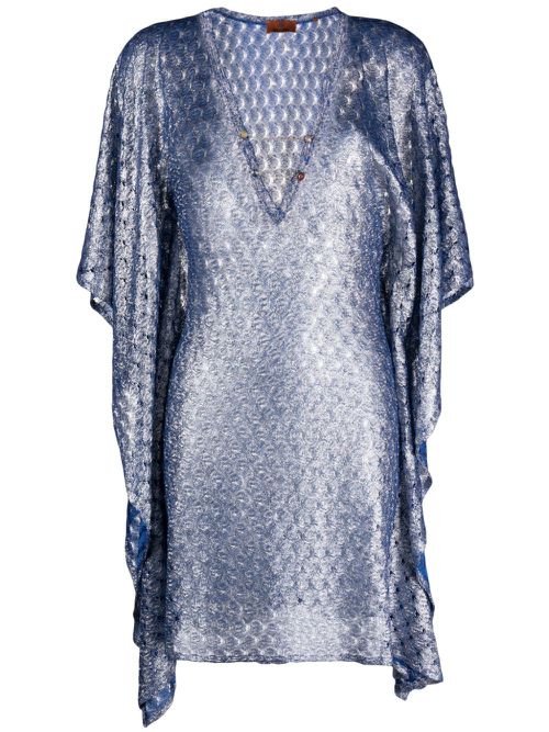 Draped open-knit kaftan - Blue