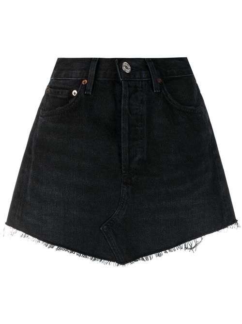 Raw-cut hem denim skirt - Black