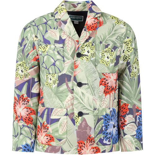 Multicolor Jacket For Boy With Jungle Print And Logo