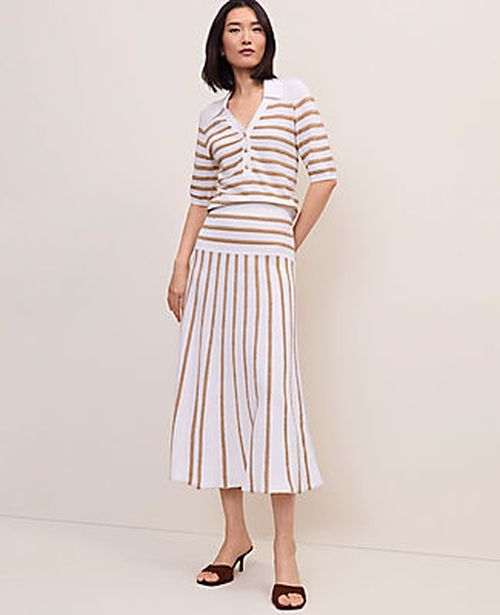 Ann Taylor Striped A-Line Sweater Midi Skirt