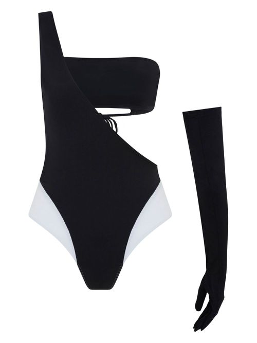 One-shoulder bandeau swimsuit - Black