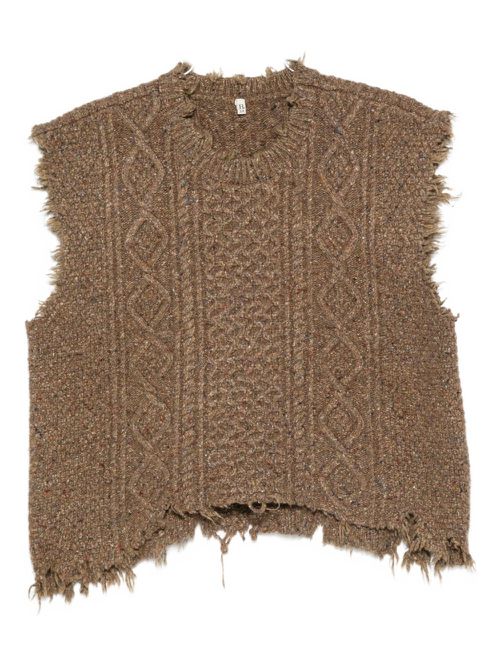 Cable-knit frayed sweater - Brown