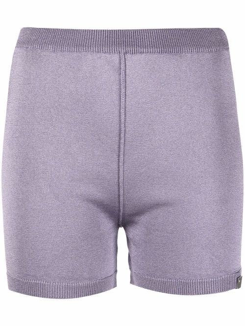 Logo-plaque knitted shorts - Purple