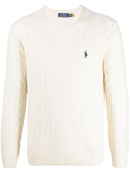 Logo-embroidered cable-knit jumper - Neutrals