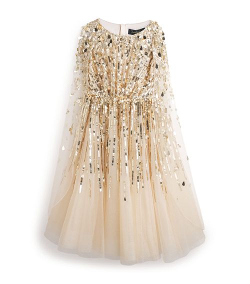 Tulle Embellished Goldy Cape Dress