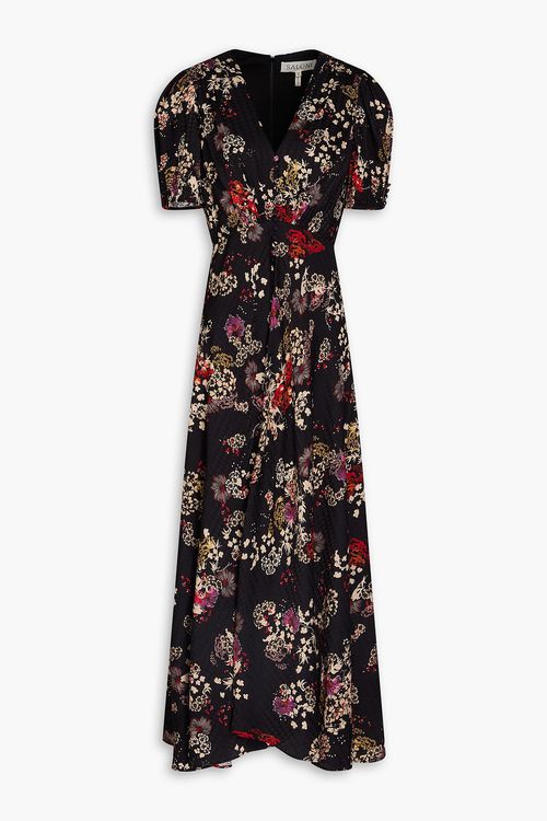 Saloni Lea Floral-print Silk-satin Jacquard Maxi Dress - Women - Black Dresses - UK 4