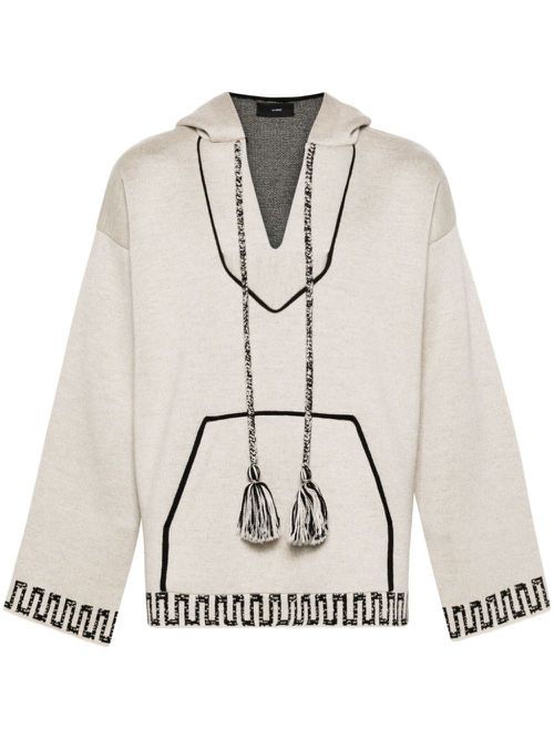Patterned-jacquard knitted hoodie - Neutrals