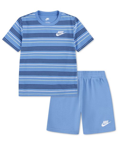 Boys' 4-7 Striped Short-Sleeve T-Shirt and French Terry Shorts, 2-Piece Set - University Blue