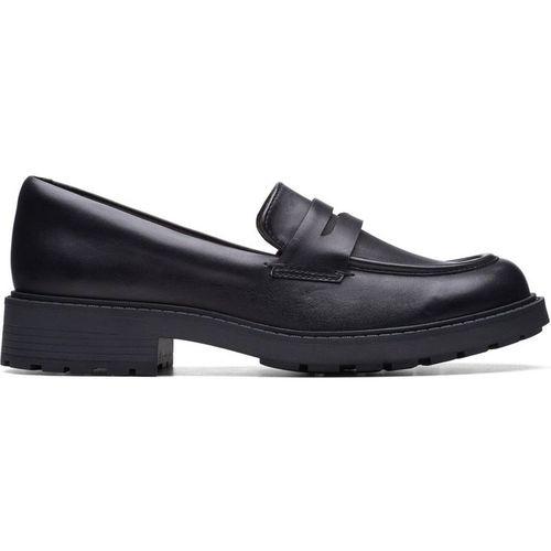 Clarks Women's Orinoco 2 Penny Loafer Black Leather Loafers, Slip Ons | : 7/Wide Fit