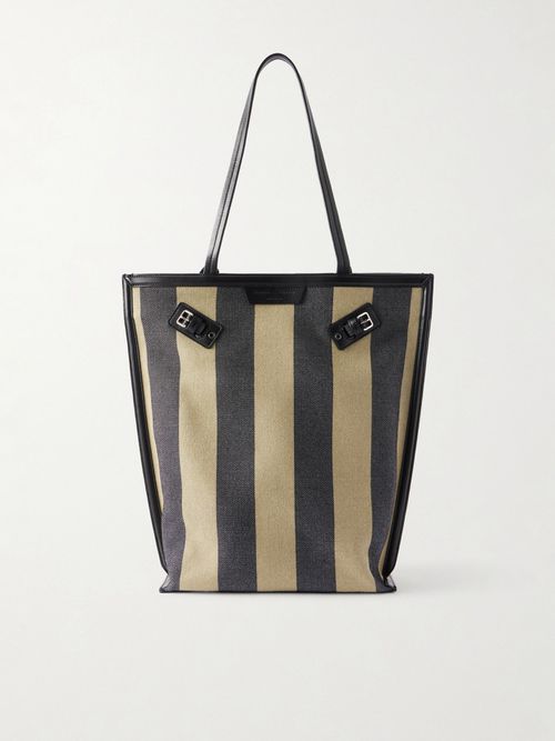 North South Days Striped Leather-trimmed Canvas Tote