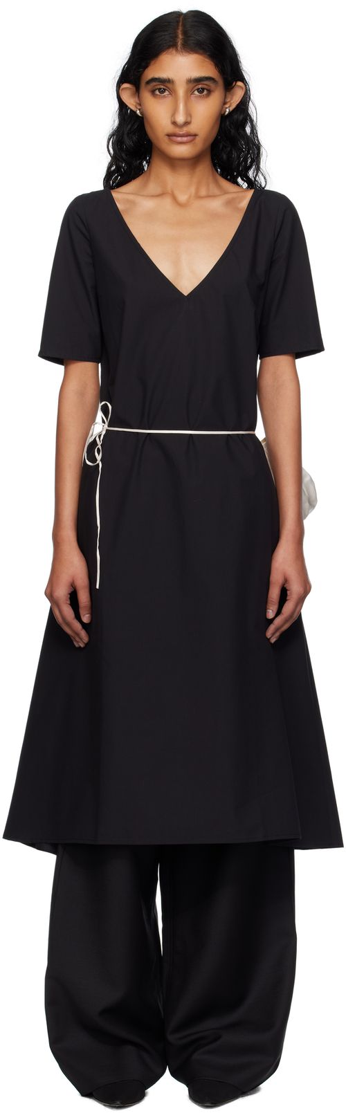 Black Cotton Poplin Midi Dress
