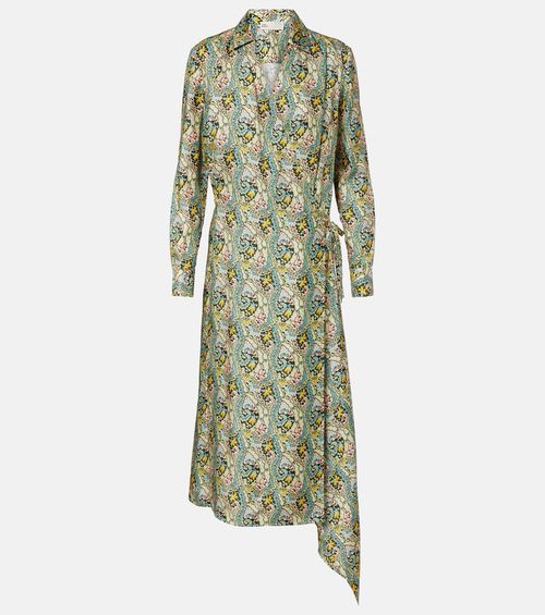 Paisley silk satin wrap dress