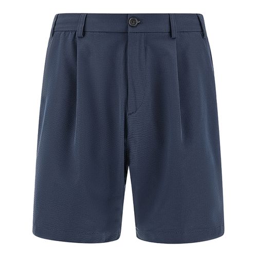 Seersucker Bermuda shorts with front pleats, Man, Blue