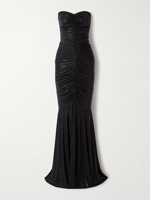 Strapless Metallic Ruched Stretch-jersey Gown - Black
