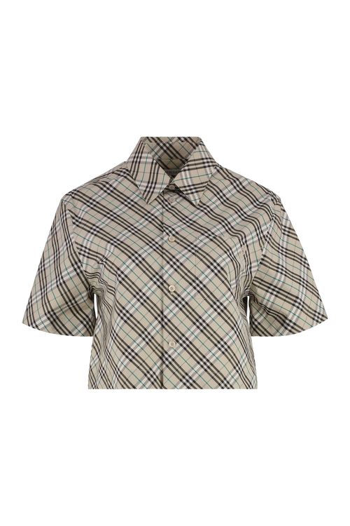 Checkered Cropped Cotton Shirt with Front Pocket