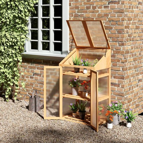 Outsunny Wooden Greenhouse Cold Frame Grow House w/ Double Door for Flower